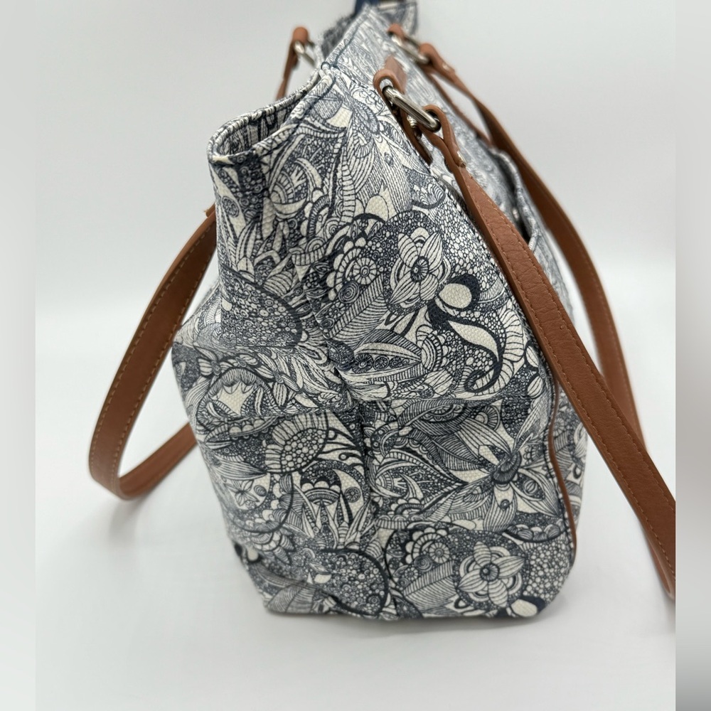 Sakroots Monochrome Floral Tote with Tan Straps - Picture 3 of 10